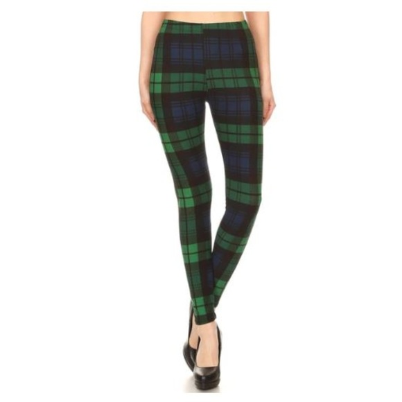 2 FOR $30 SALE!  Buttery Soft Green Plaid Leggings - Picture 2 of 4